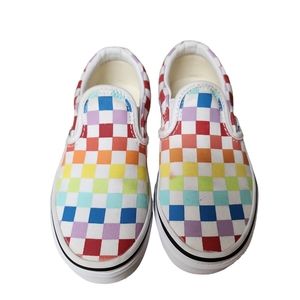 Vans kids slip on rainbow multi colored checkered, size 11 kids